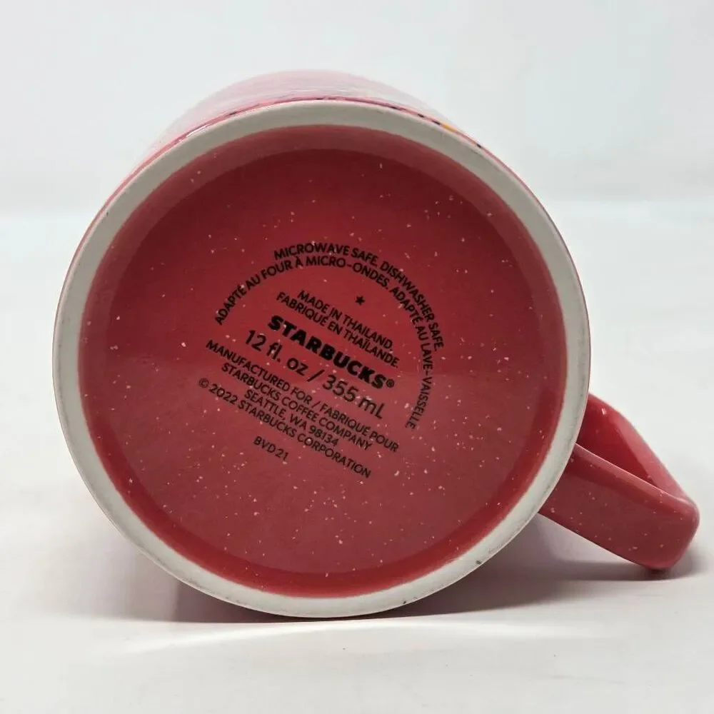 STARBUCKS SUMMER 2022 LILY FLOWERS GUAVA PINK/RED SPECKLED CERAMIC MUG 12 OZ.